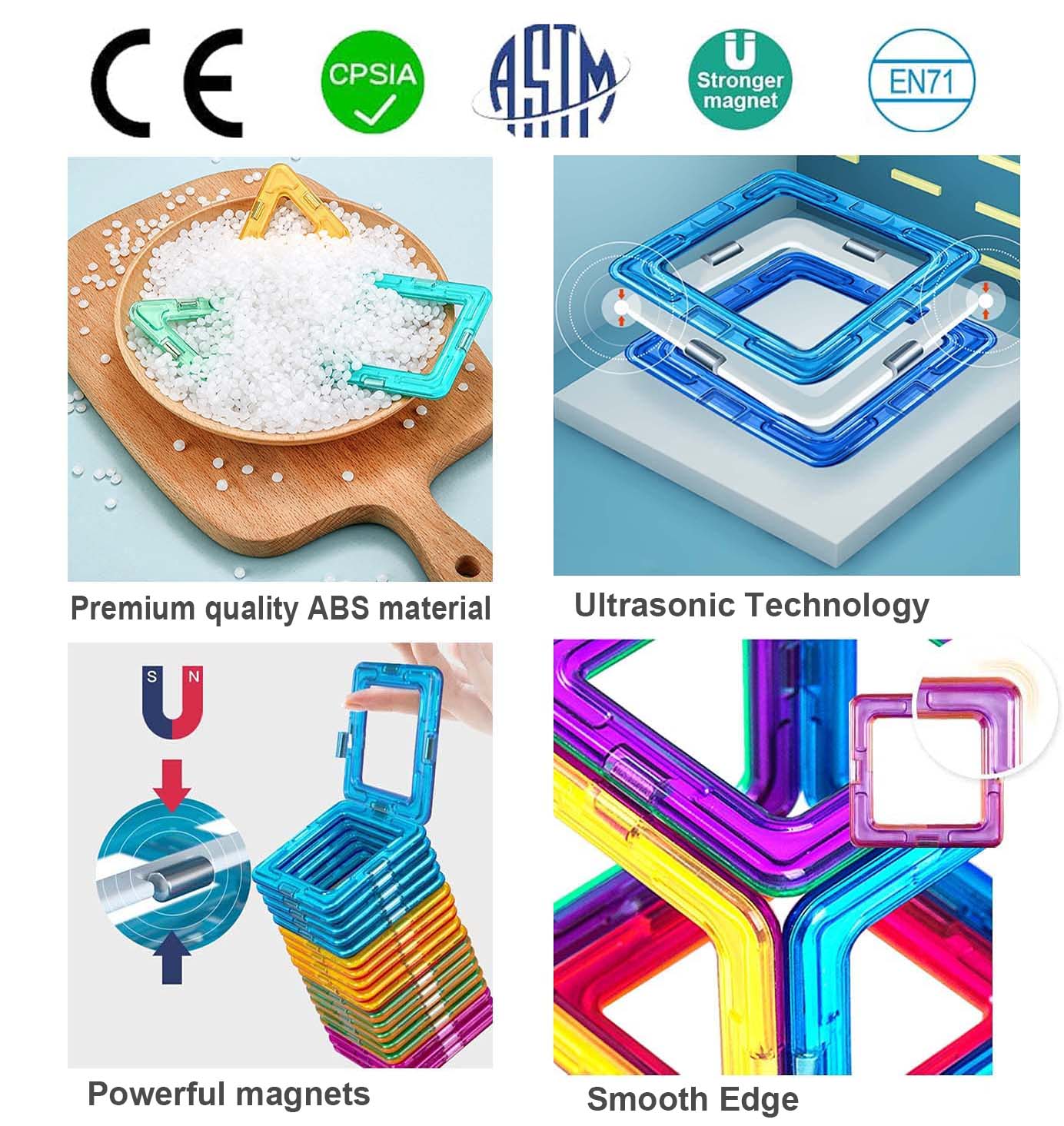 CONDIS Magnetische Bausteine 72 Teile Mega Set - XXL(2×)& Standard Blöcke, Fensterkarten, Mint Lernspielzeug ab 3+ für Zuhause & Kindergarten mit Stoffsack - Condistoys